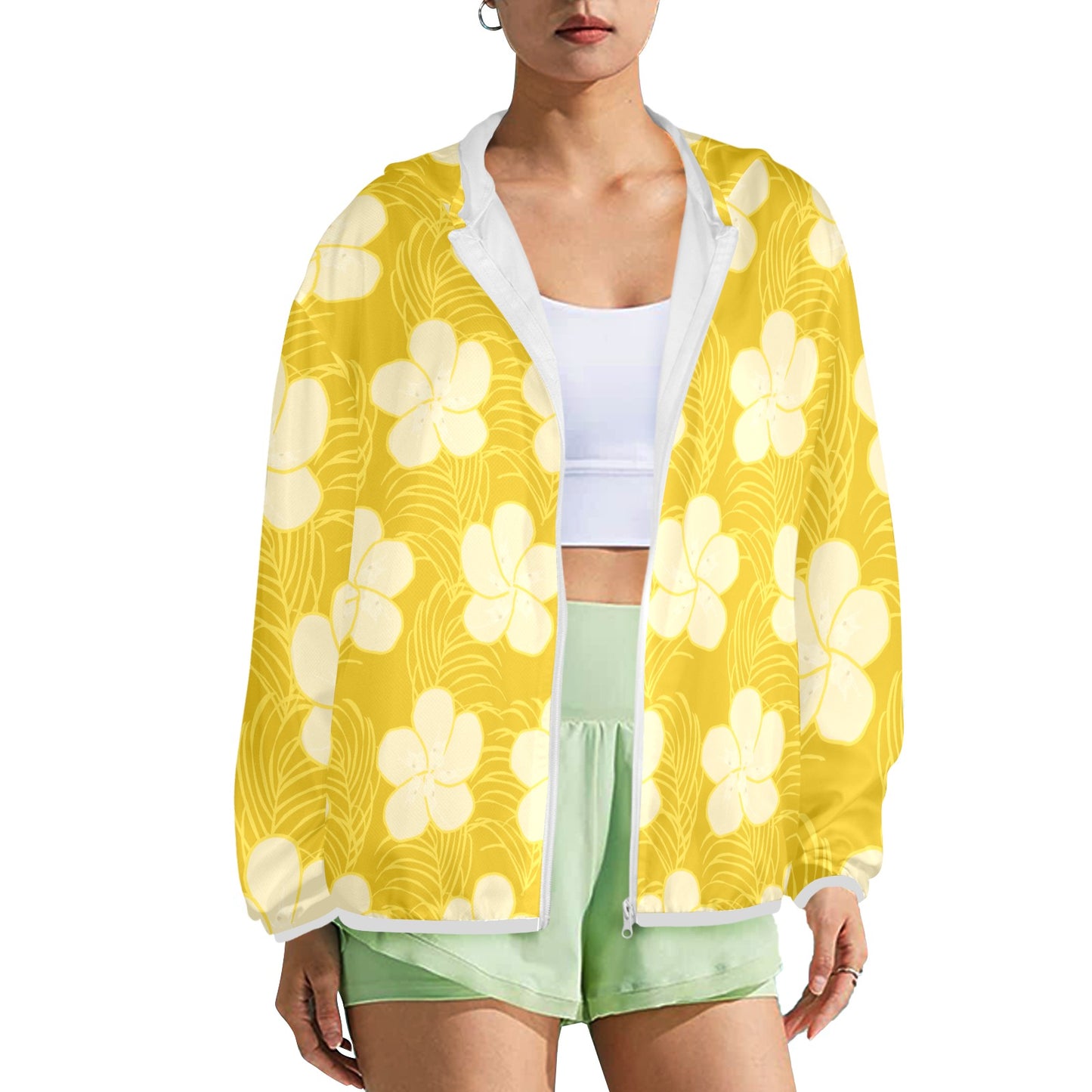 Tropical frangipani zip hoodie