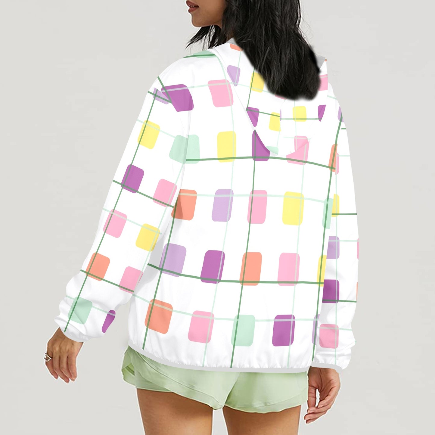 Women's Spring flower plaid Sun Hoodie