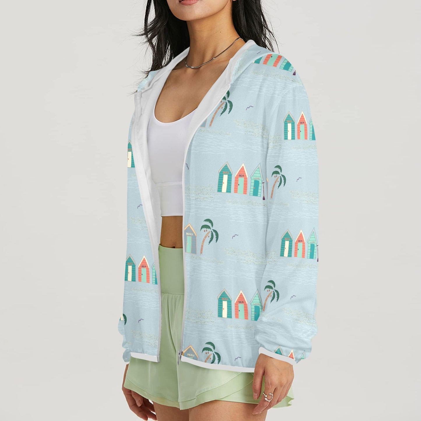 Salty Beach huts zip hoodie.