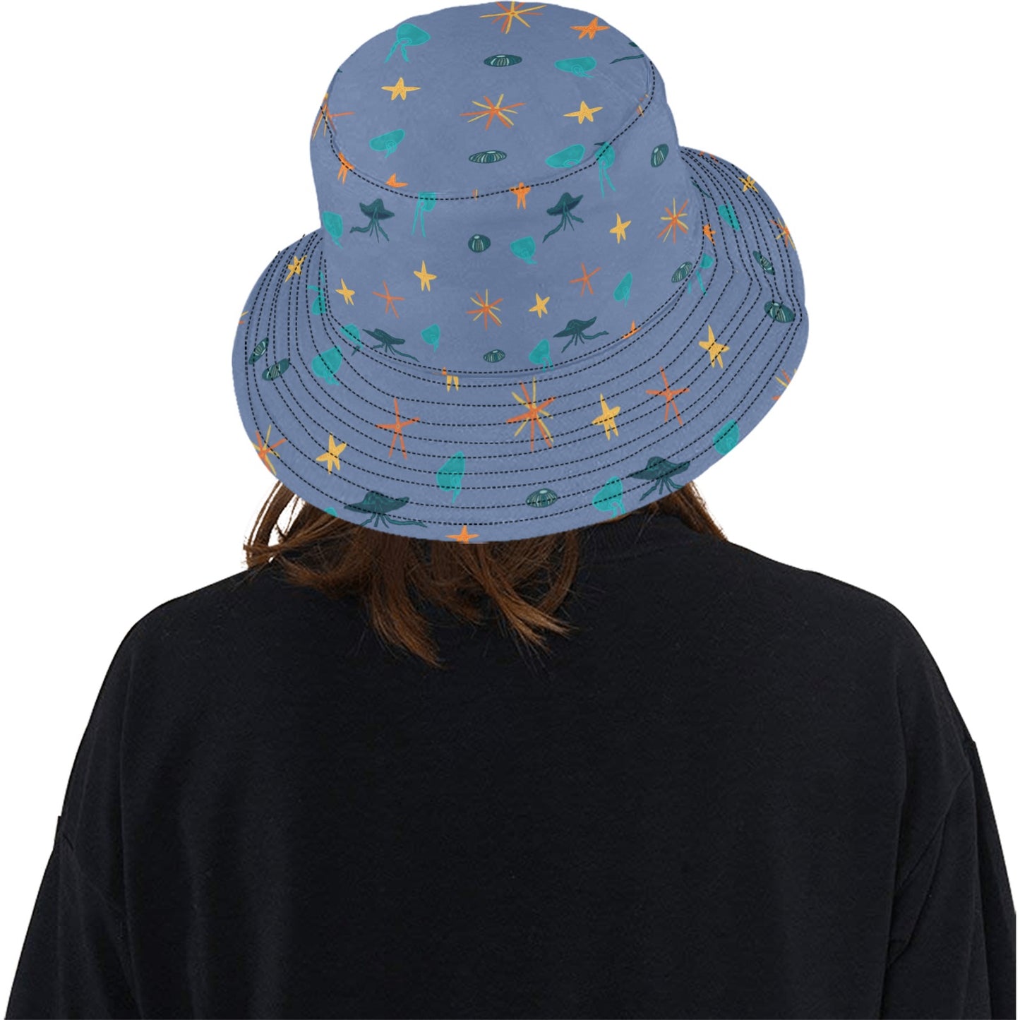 back view of the jellyfish starfish bucket hat