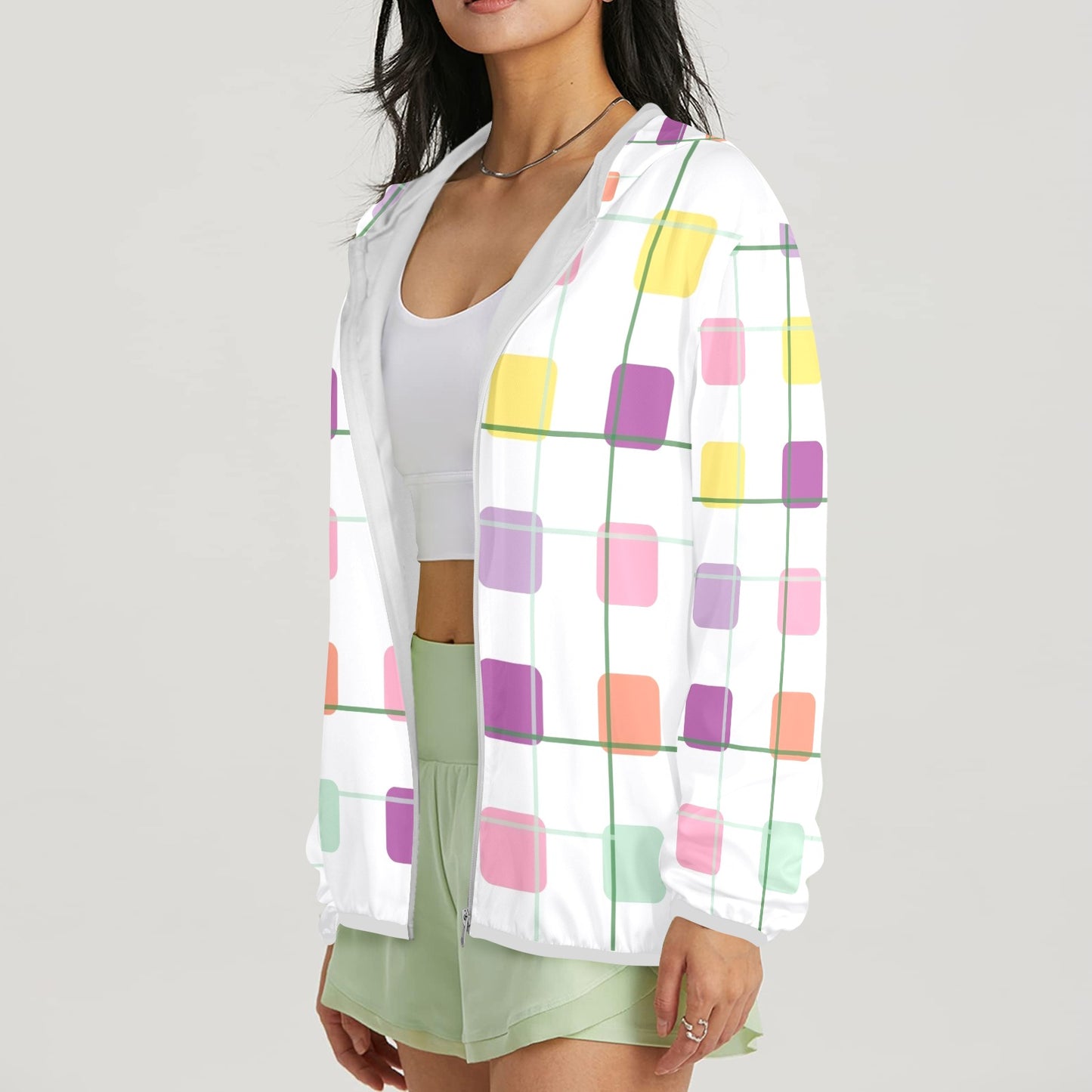 Women's Spring flower plaid Sun Hoodie