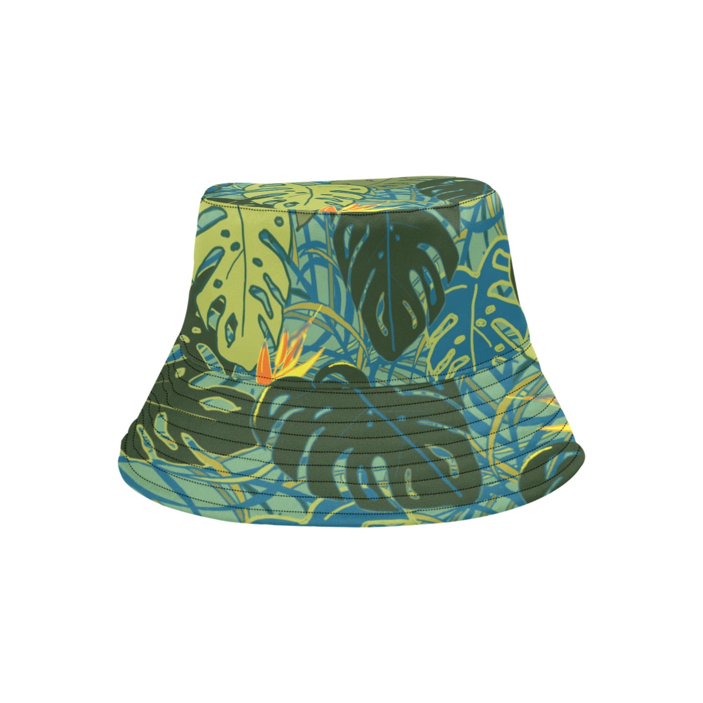 bucket hat with monstera leaf design