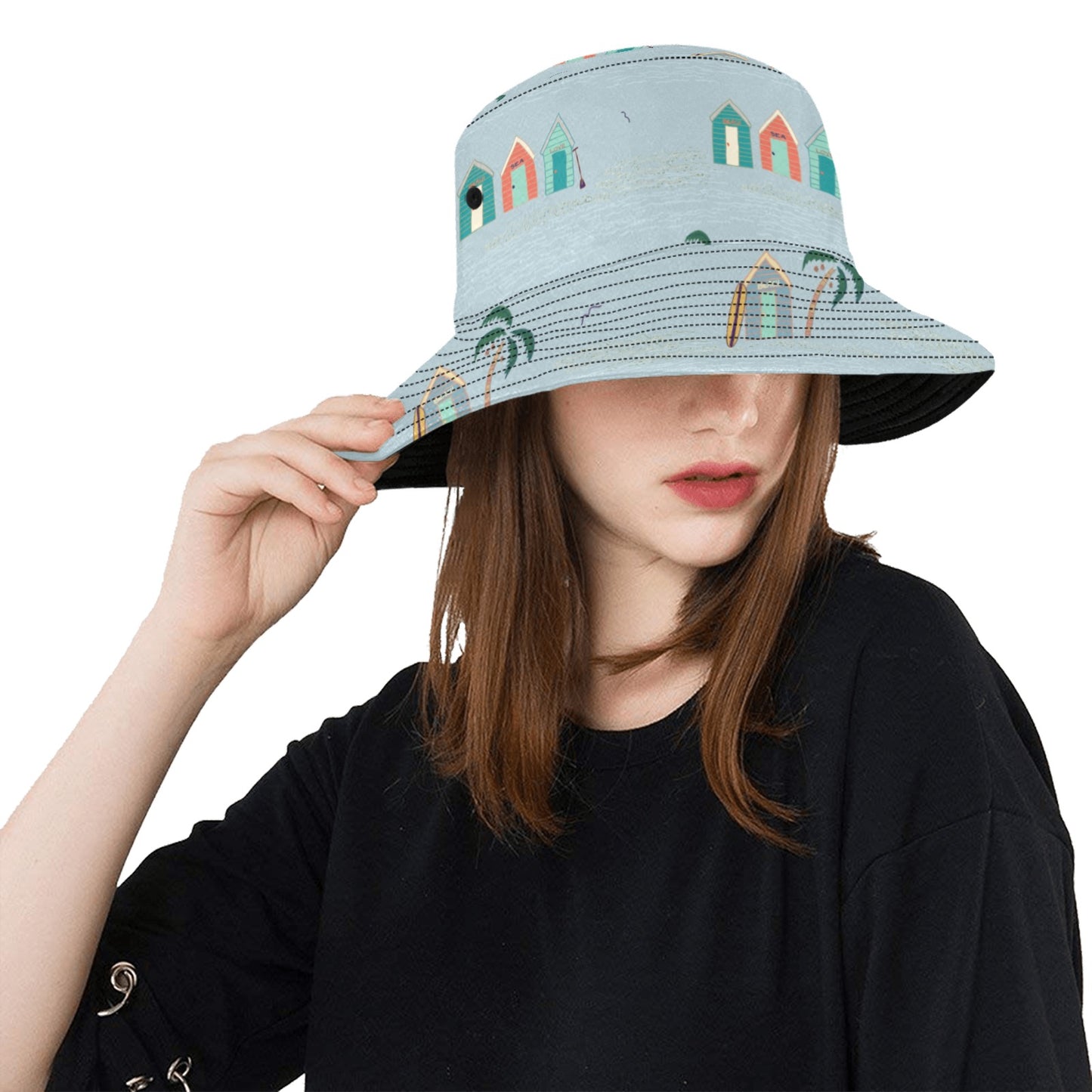 Salty beach huts bucket hat