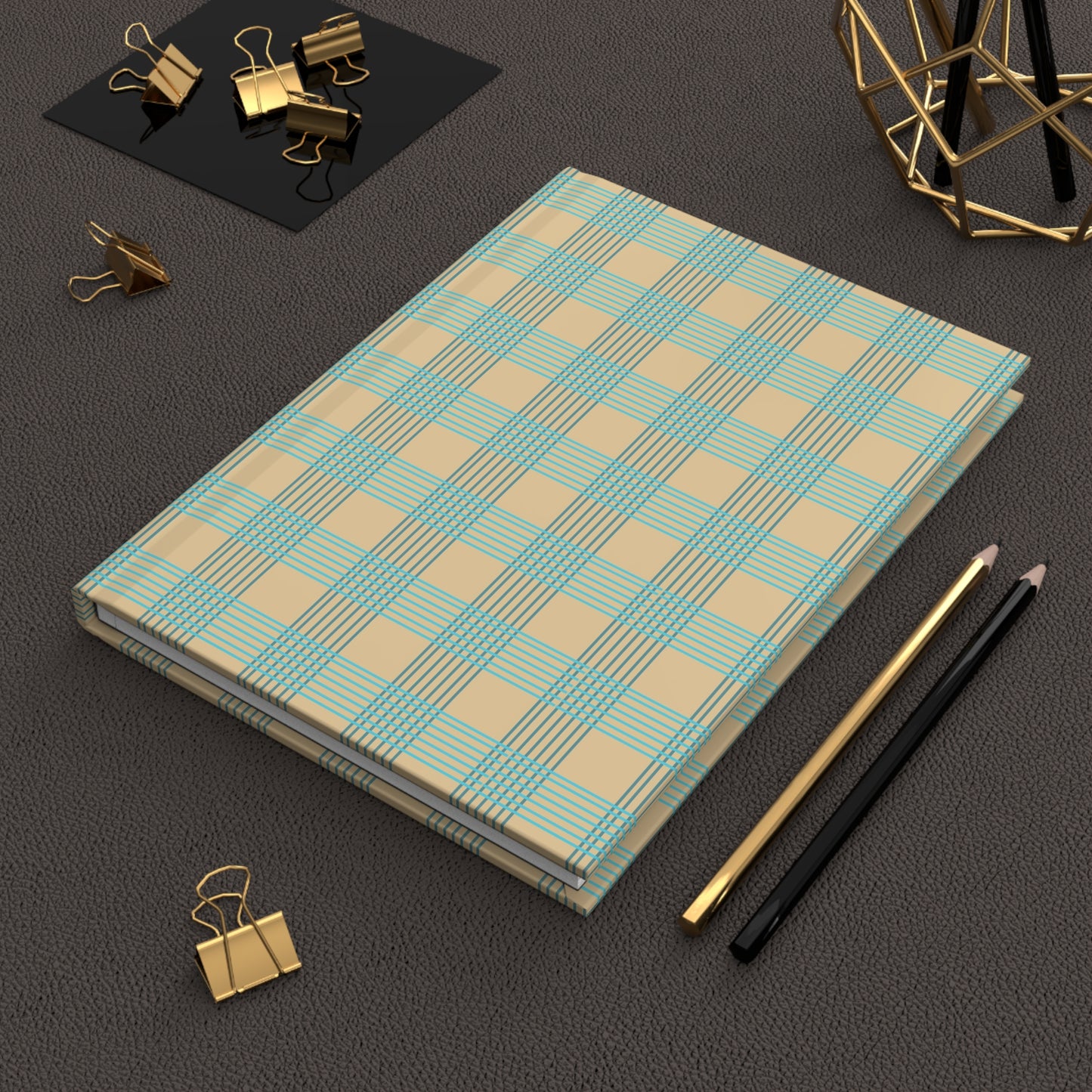 Checkered Journal Hardcover Matte, Blue and Beige Design