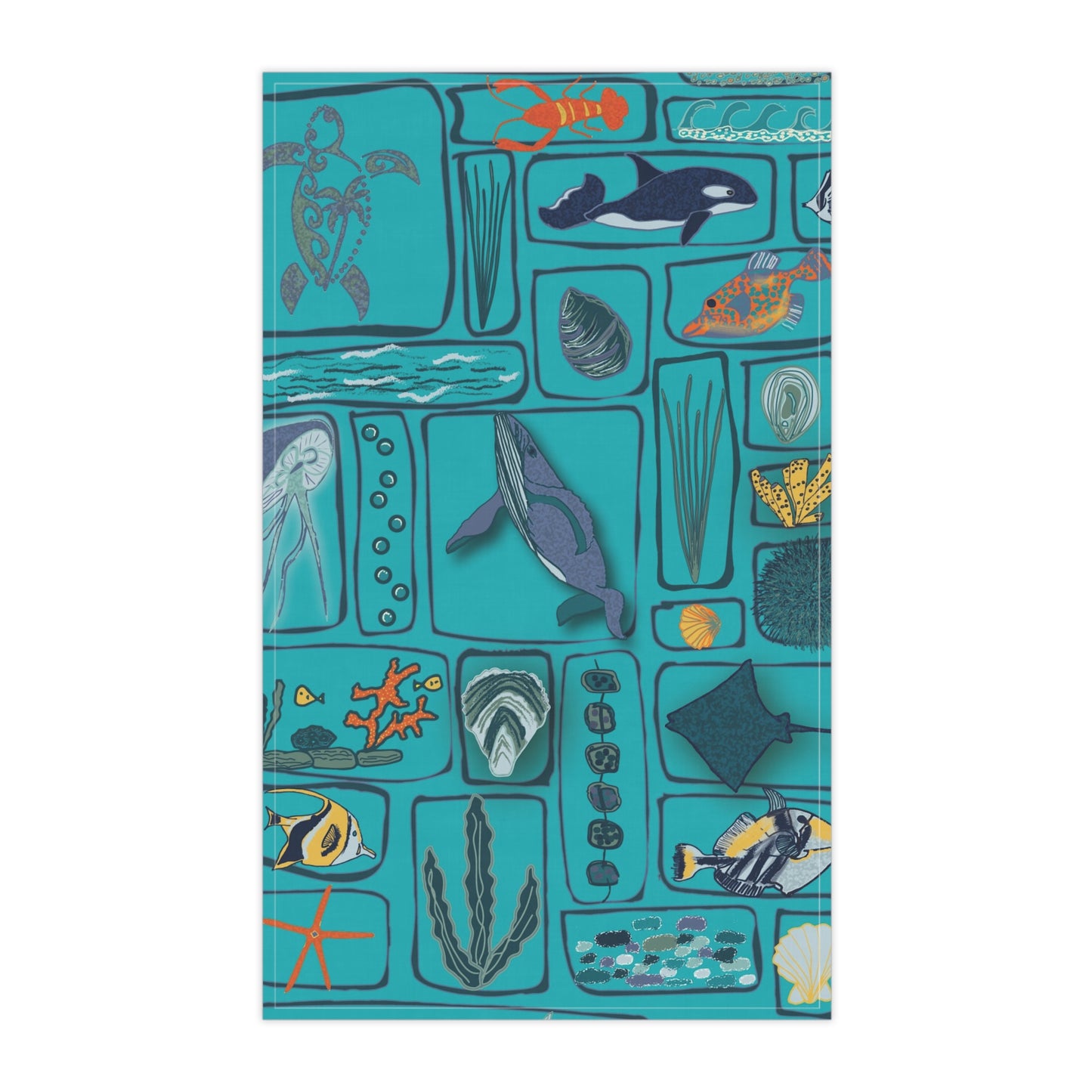 Kitchen Towels Whales Jellyfish Sea Life Pattern