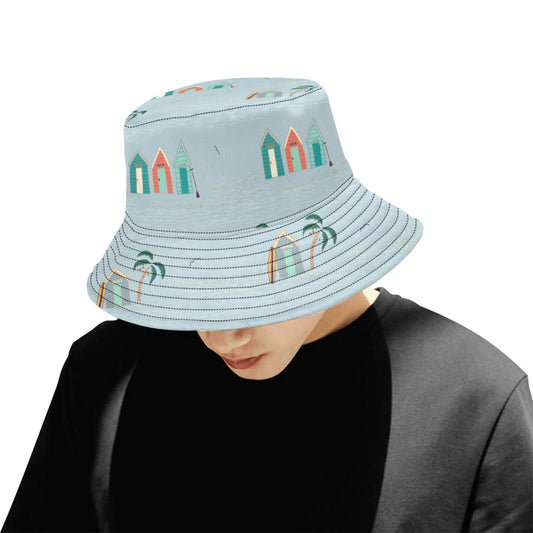 Salty beach huts bucket hat