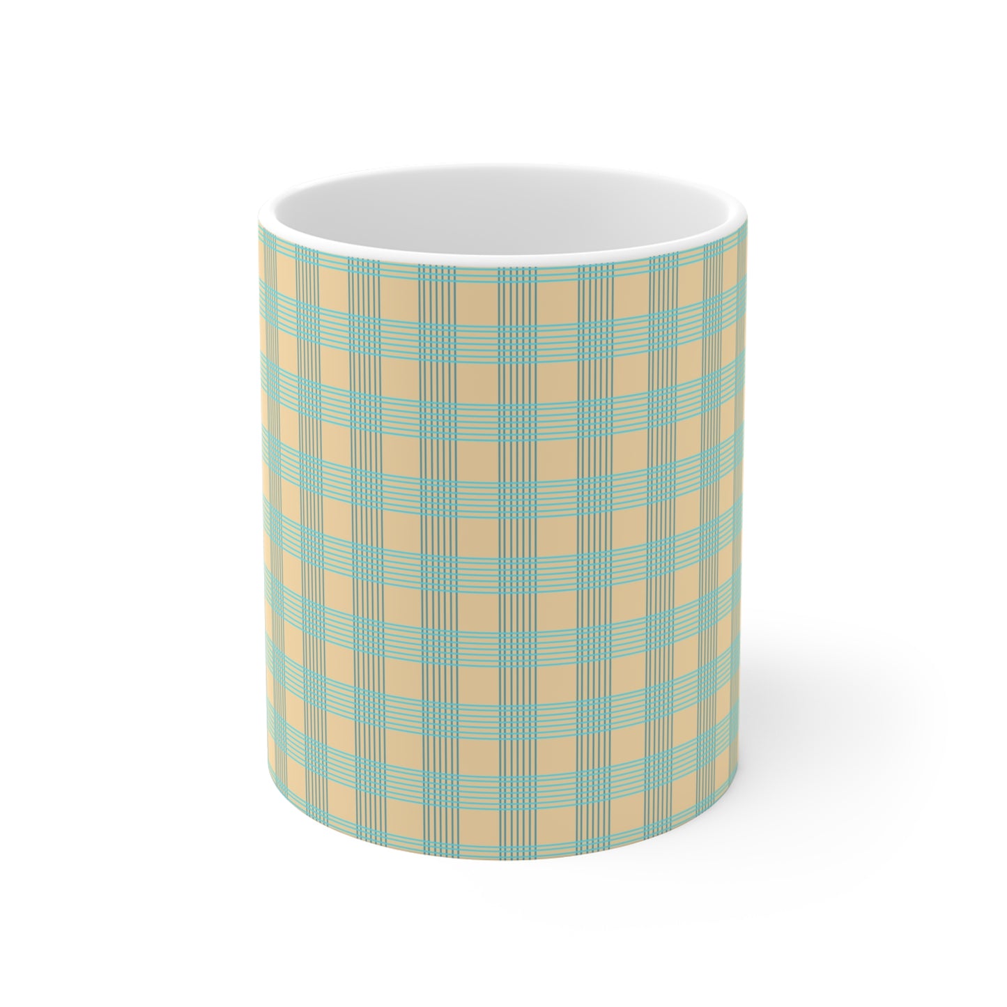 Mug 11oz - Cool Blue and Warm Neutral Check Design