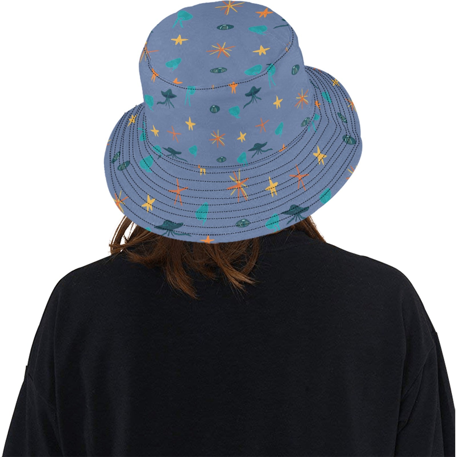 back view of the jellyfish starfish bucket hat
