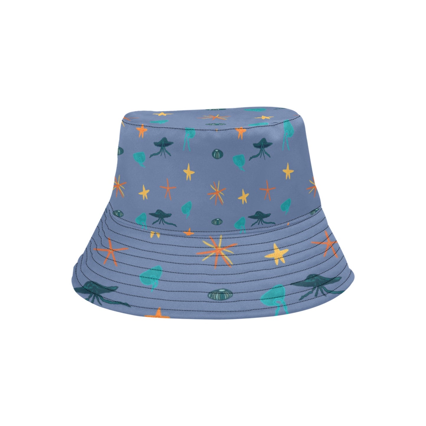 front view of the jellyfish starfish bucket hat