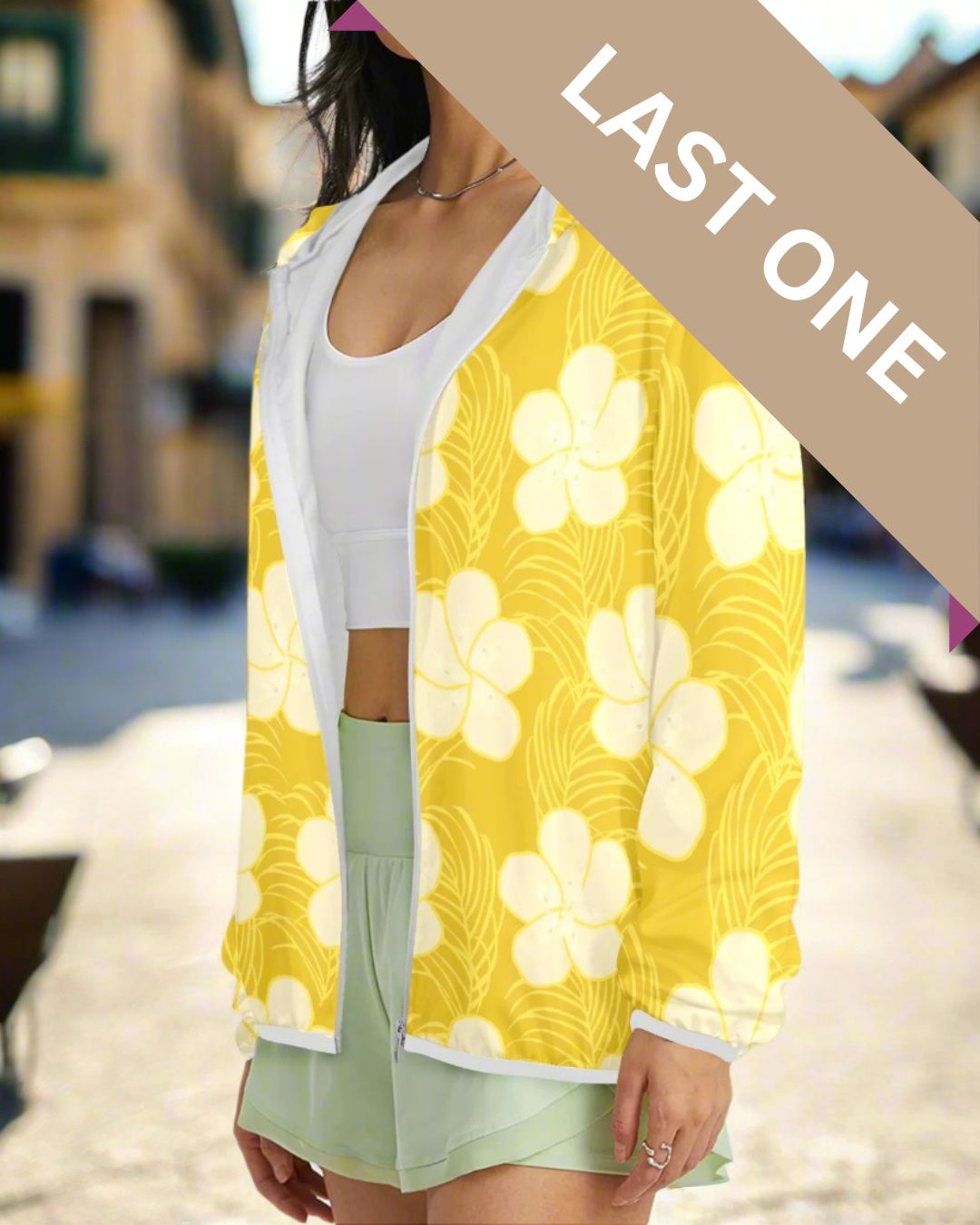 Tropical frangipani zip hoodie