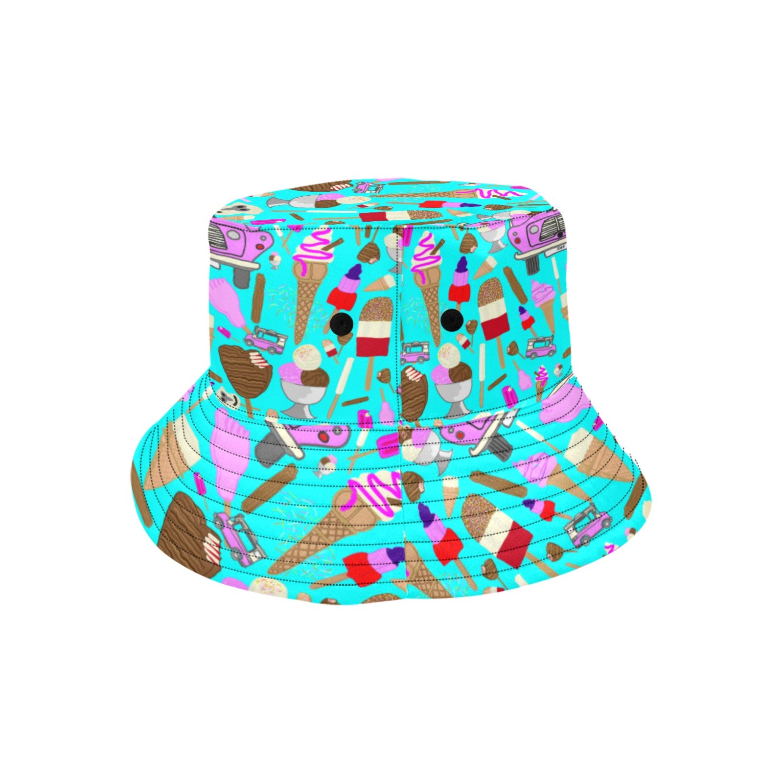 bright and colourful hand drawn Retro ice creams bucket hat