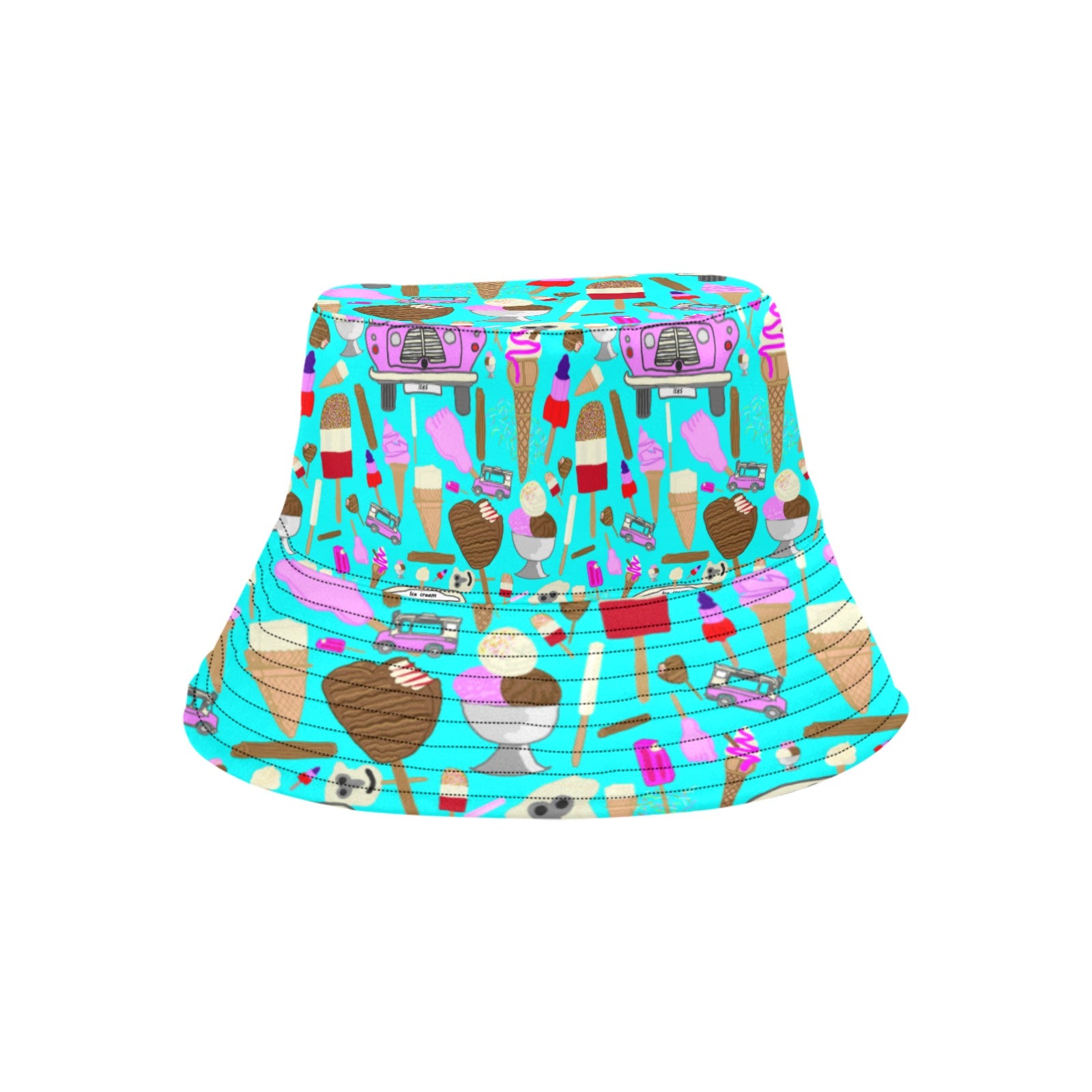 bright and colourful hand drawn Retro ice creams bucket hat front