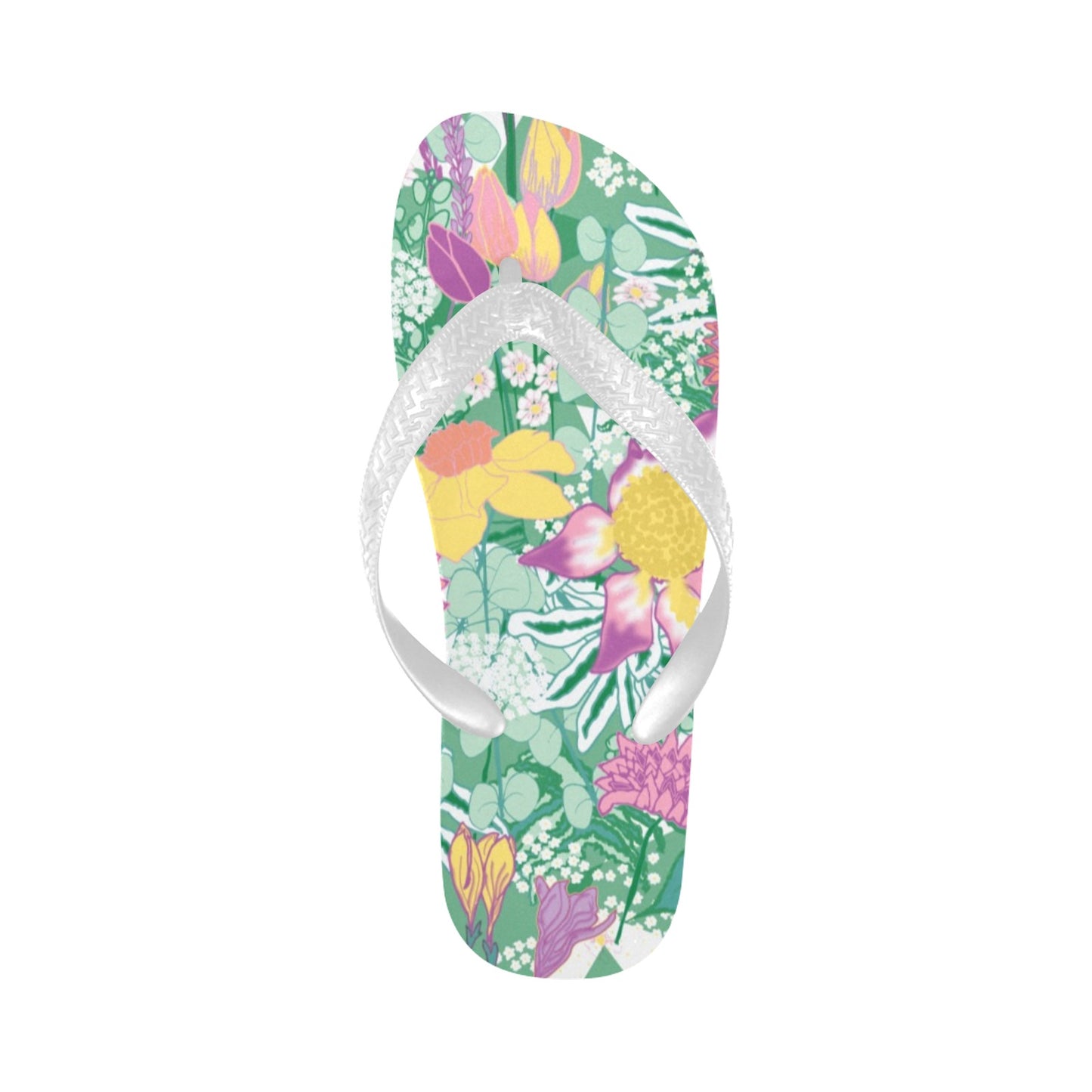 single flip flop with daffodils crocus, freesia design