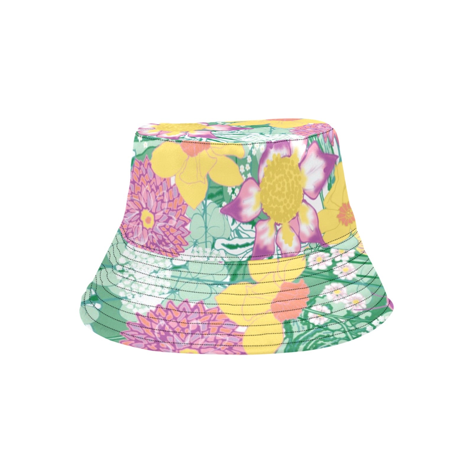 front view of the spring flower bucket hat