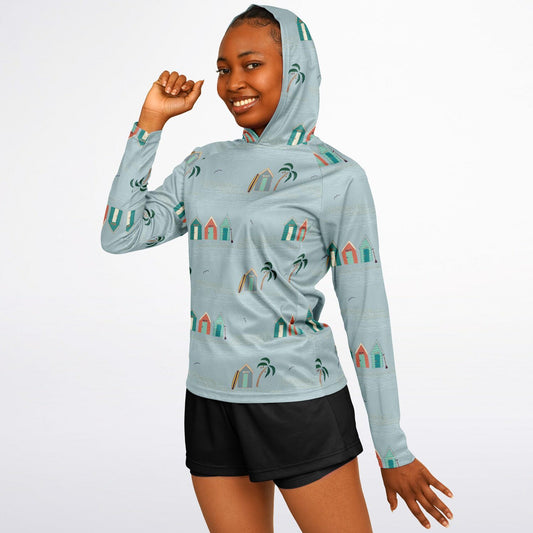 Women's Salty Beach Huts UPF 40+ Sun Hoodie. Sustainably 100% recycled
